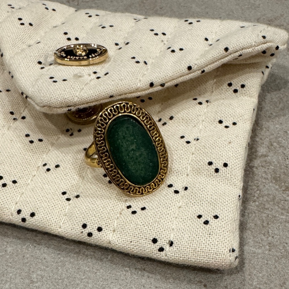 Sezane Green Aventurine Brass Ring